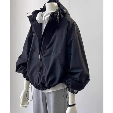 Áo khoác gió nữ croptop chất gió ô ly trơn, dây rút, Unisex N25 - Giảm giá 235k
