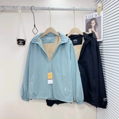 Áo khoác gió nữ lót lông cừu vải nano tráng bạc chống nước, gió, bám bụi, túi zip - 102k 3