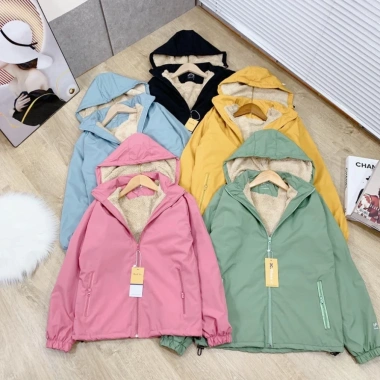 Áo khoác gió nữ lót lông cừu vải nano tráng bạc chống nước, gió, bám bụi, túi zip - 102k 9