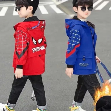 Áo Khoác Gió Siêu Nhân Nhện Cho Bé Trai 14-35kg Chống Nước Tráng Bạc 105k