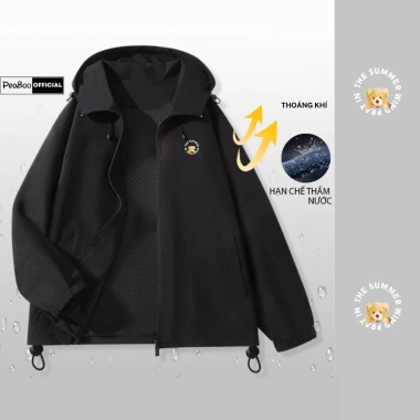 Áo Khoác Gió Unisex 2 Lớp PEABOO Shiba - Chống Nước, Chống Nắng, Rộng, Mũ Cao Cấp - Giá 185.000 VND