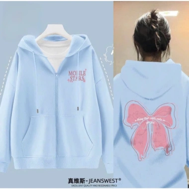 Áo khoác hoodie in nơ chất liệu dày mịn, dáng rộng phong cách - Giá 135.000 VND