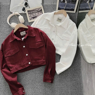 Áo khoác jean nữ croptop 2 túi nắp tay dài Hồng Pastel - Giá chỉ 165k giảm từ 212.850