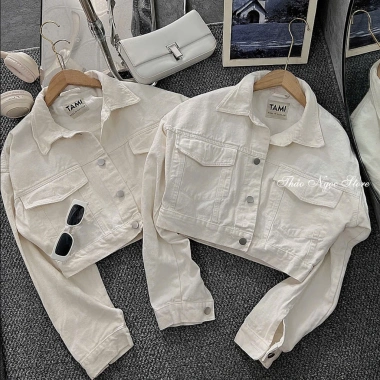 Áo khoác jean nữ croptop 2 túi nắp tay dài Hồng Pastel - Giá chỉ 165k giảm từ 212.850