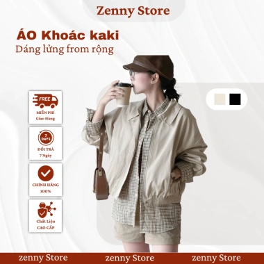 Áo khoác kaki nữ ZENNY form rộng 2 lớp, dáng lửng, cổ bẻ cao cấp, chống nắng gió Hàn Quốc