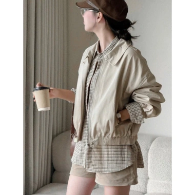 Áo khoác kaki nữ ZENNY form rộng 2 lớp, dáng lửng, cổ bẻ cao cấp, chống nắng gió Hàn Quốc 3