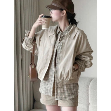 Áo khoác kaki nữ ZENNY form rộng 2 lớp, dáng lửng, cổ bẻ cao cấp, chống nắng gió Hàn Quốc 5