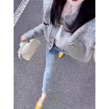 Áo khoác len cardigan dệt kim 2 lớp cúc đồng sang chảnh - Giao trước Tết, chỉ 179k QCCC KUNKUN SP72