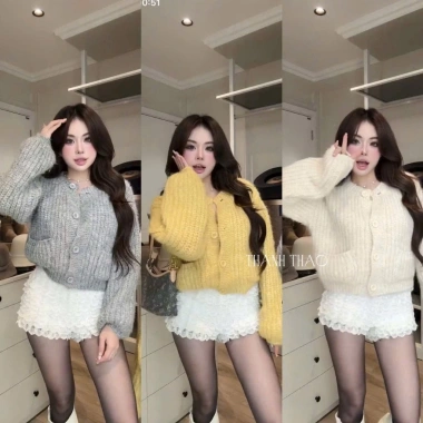 Áo khoác len nữ CARDIGAN 2 túi tay phồng dài, mẫu mới hot, cổ tròn, thời trang Hàn Quốc LAROSA – giá chỉ 199.000₫