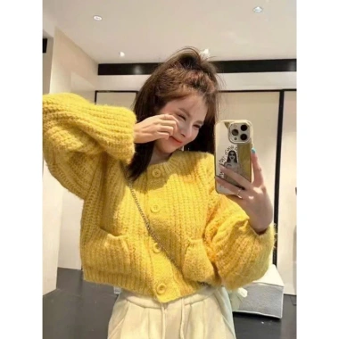 Áo khoác len nữ CARDIGAN 2 túi tay phồng dài, mẫu mới hot, cổ tròn, thời trang Hàn Quốc LAROSA – giá chỉ 199.000₫