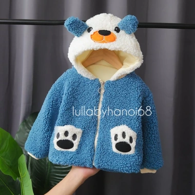 Áo khoác lông cừu tai gấu Tết 2.021 cho bé 1-6 tuổi, cực xinh giảm giá 145k