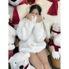 Áo khoác lông thỏ cổ lọ siêu âm mềm mại màu trơn phong cách Hàn Quốc KMU98 2