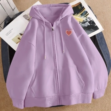 Áo khoác nỉ mũ hai lớp logo Love Art Tim Đỏ HARIQUEEN lót bông tay bồng giảm 22%