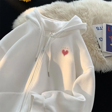 Áo khoác nỉ mũ hai lớp logo Love Art Tim Đỏ HARIQUEEN lót bông tay bồng giảm 22%