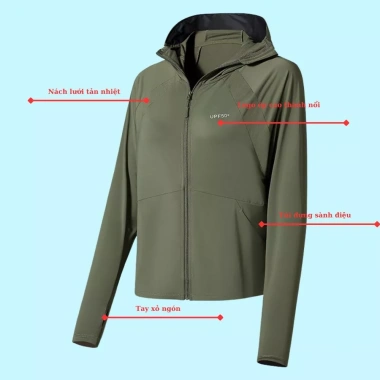Áo khoác nữ chống nắng mũ rộng vành UPF50+ tay xỏ ngón thun lạnh, siêu mát - 115k