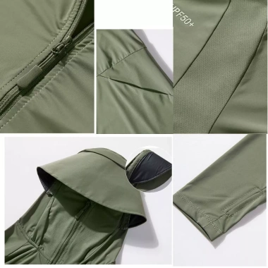 Áo khoác nữ chống nắng mũ rộng vành UPF50+ tay xỏ ngón thun lạnh, siêu mát - 115k