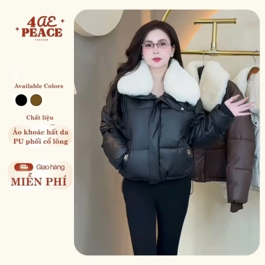 Áo khoác nữ da PU 3 lớp, cổ lông tháo rời, freesize, dây rút & tay bo - 199.000đ