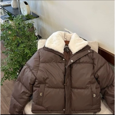 Áo khoác nữ da PU 3 lớp, cổ lông tháo rời, freesize, dây rút & tay bo - 199.000đ