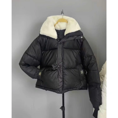 Áo khoác nữ da PU 3 lớp, cổ lông tháo rời, freesize, dây rút & tay bo - 199.000đ