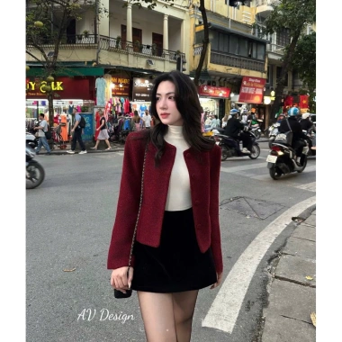 Áo khoác nữ đỏ mận AV Design có đệm, vai đứng, form chuẩn Noel Tết - Loại 1, 375k 3