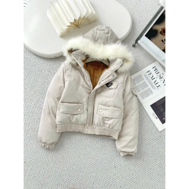 Áo Khoác Parka Kaki Dáng Ngắn, Mũ Lông, Lót Lông Siêu Ấm, Xinh Xắn Trẻ Trung Năng Động 3