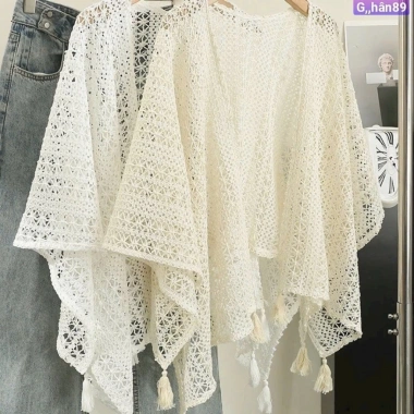 Áo khoác ren dệt kim dạng khăn tua rộng cổ trang free size - Sang chảnh du lịch 2.025 2