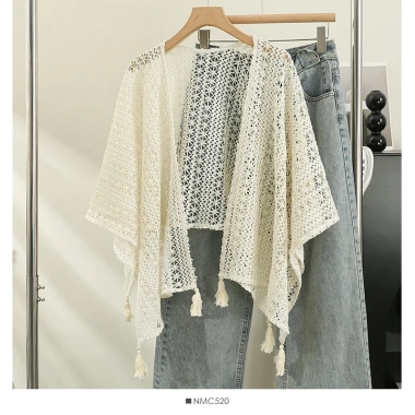 Áo khoác ren dệt kim dạng khăn tua rộng cổ trang free size - Sang chảnh du lịch 2.025 8