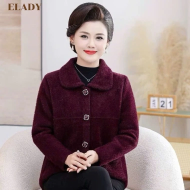 Áo khoác trung niên nữ AD1.082 - Cổ bẻ cài cúc, len lông thỏ QC L1, thu đông 350k