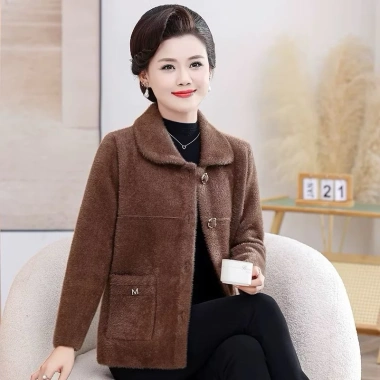 Áo khoác trung niên nữ AD1.082 - Cổ bẻ cài cúc, len lông thỏ QC L1, thu đông 350k