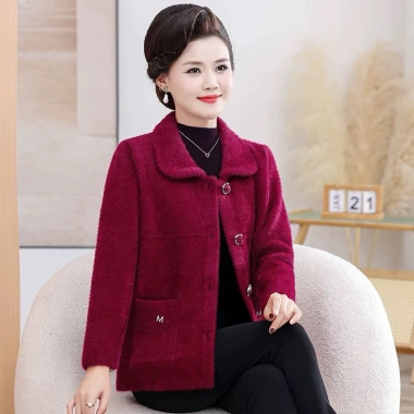 Áo khoác trung niên nữ AD1.082 - Cổ bẻ cài cúc, len lông thỏ QC L1, thu đông 350k