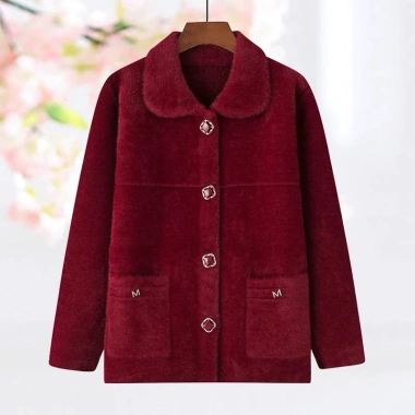 Áo khoác trung niên nữ AD1.082 - Cổ bẻ cài cúc, len lông thỏ QC L1, thu đông 350k
