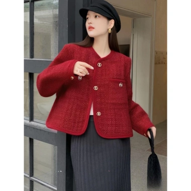 Áo khoác tweed nữ pháp đỏ tay dài - Tết & Valentine, cardigan hàn quốc mỏng nhẹ, giá 259k