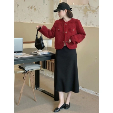 Áo khoác tweed nữ pháp đỏ tay dài - Tết & Valentine, cardigan hàn quốc mỏng nhẹ, giá 259k 2