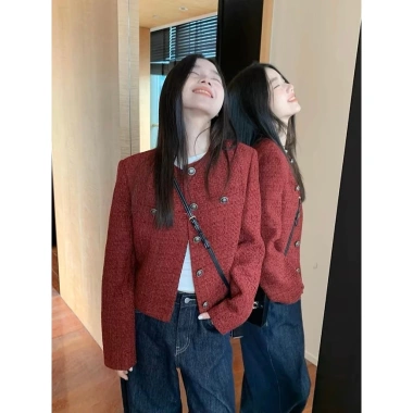 Áo khoác tweed nữ pháp đỏ tay dài - Tết & Valentine, cardigan hàn quốc mỏng nhẹ, giá 259k 8