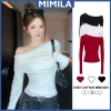 Áo lệch vai dài tay nữ ôm dáng MIMILA đỏ thun cotton size có sẵn giá ưu đãi 106k