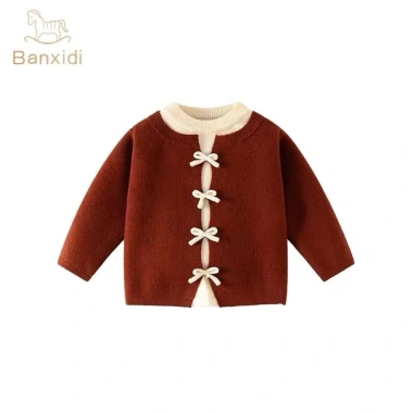 Áo Len Bé Gái Khuy Nơ Đỏ – Cardigan Tết 2.026 Hàn Quốc, Giá 249.000đ