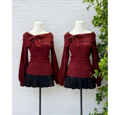 Áo Len Đỏ Cổ Thuyền Nơ To Bo Gấu Dáng Ôm Sang Chảnh - Phù Hợp Tết Noel, Giá 276k