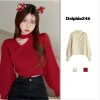 Áo len đỏ dài tay, tay phồng cổ choker cá tính, phối màu giáng sinh Noel Tết G-18 - 129k