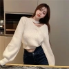 Áo len đỏ dài tay, tay phồng cổ choker cá tính, phối màu giáng sinh Noel Tết G-18 - 129k 9
