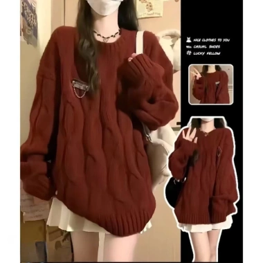 Áo Len Khoác Dệt Kim Đỏ Nữ Dáng Rộng Mùa Thu Đông - Giá 79.000 VND