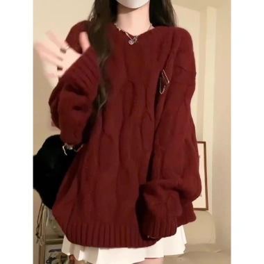 Áo Len Khoác Dệt Kim Đỏ Nữ Dáng Rộng Mùa Thu Đông - Giá 79.000 VND