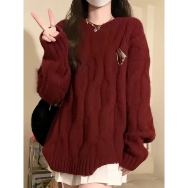 Áo Len Khoác Dệt Kim Đỏ Nữ Dáng Rộng Mùa Thu Đông - Giá 79.000 VND