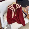 Áo len nữ basic màu đỏ kèm khăn choàng kẻ thủy thủ, ấm áp mùa thu đông - Giá 195k