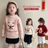 Áo len thỏ Happy New Year ấm áp dày dặn, cute xinh xắn, đáng yêu cho bé gái mùa đông Tết