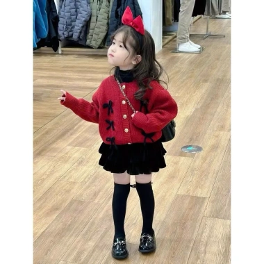Áo len vặn thừng đính nơ + chân váy nhung 2 tầng lót trong size 2-12Y Jumy Kids giá 169k 5
