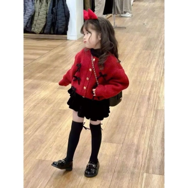 Áo len vặn thừng đính nơ + chân váy nhung 2 tầng lót trong size 2-12Y Jumy Kids giá 169k 8