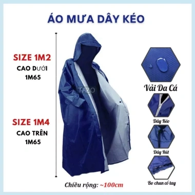 Áo Mưa 1 Người Tazo - Khóa Kéo Bít, Vải Dù Da Cá, Dây Kéo Trước, Giá 93.000đ 6