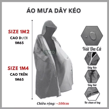 Áo Mưa 1 Người Tazo - Khóa Kéo Bít, Vải Dù Da Cá, Dây Kéo Trước, Giá 93.000đ 9