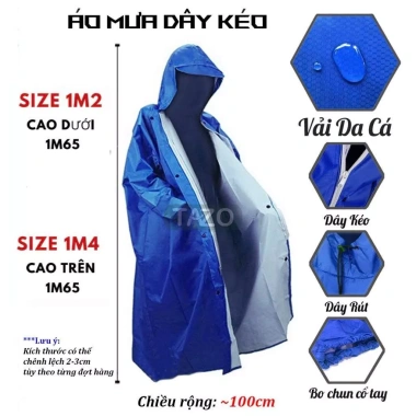 Áo Mưa 1 Người Tazo - Khóa Kéo Bít, Vải Dù Da Cá, Dây Kéo Trước, Giá 93.000đ 10