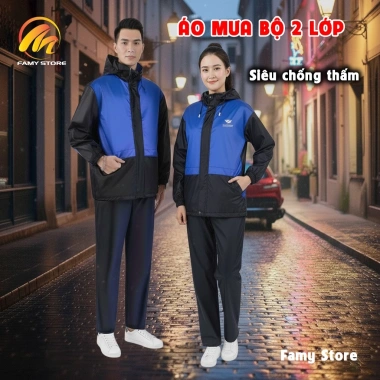 Áo Mưa 2 Lớp Siêu Chống Thấm Cho Nam Nữ, Bộ Người Lớn, Mũ Gấp Gọn & Phản Quang - Giá 234.220₫